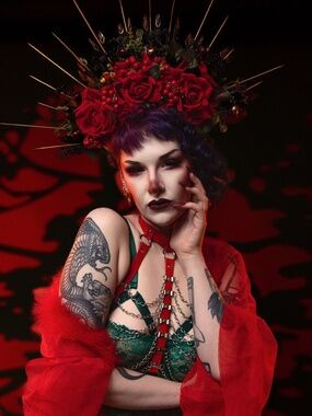 Red Floral Spike Crown Large Photoshoot Goth